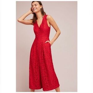 Anthropologie Red Lace Jumpsuit